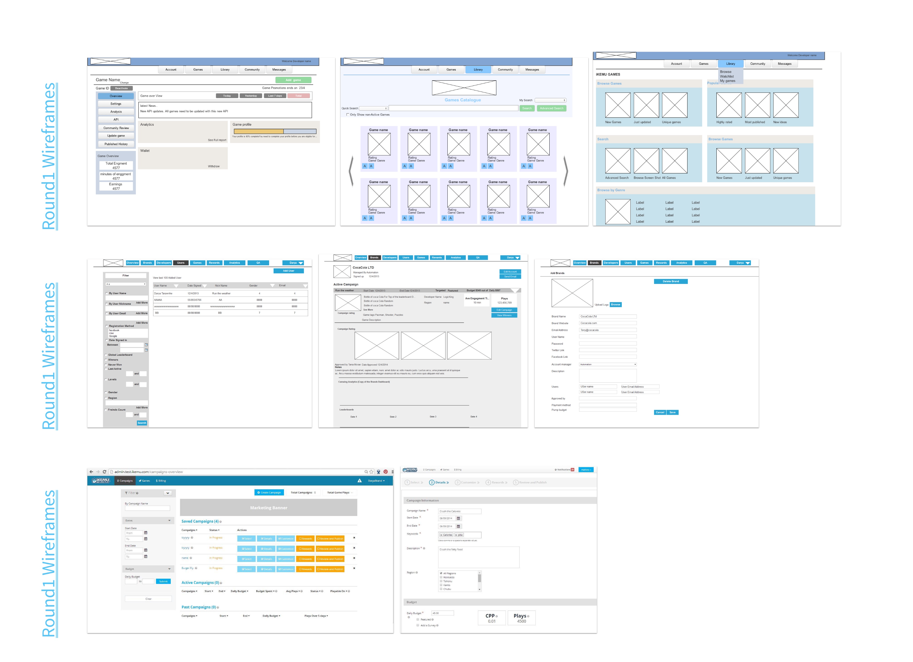 Mobile app initial design and round 1 wireframes